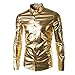 JOGAL Men's Trend Nightclub Styles Metallic Silver Button Down Shirts