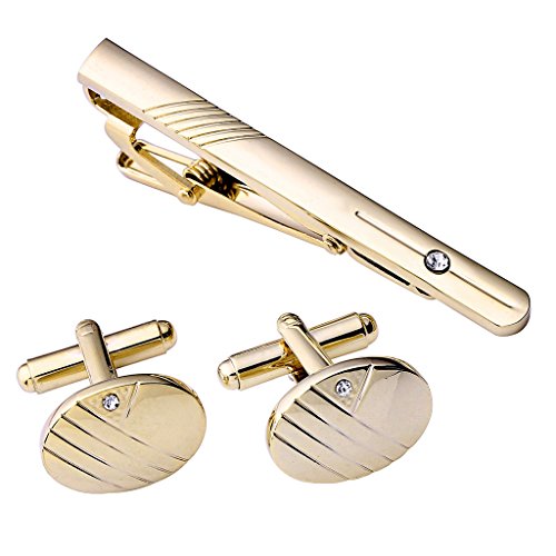 PiercingJ 3pcs Men's Stainless Steel Exquisite GQ Cufflink and Tie Clip Set