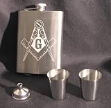 Masons Masonic Square and Compass Stainless Steel Hip Flask Gift Set