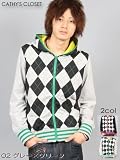 【92741101】Cathy's Closet アーガイル柄 <strong>ナイロン</strong> リバーシブル パーカー