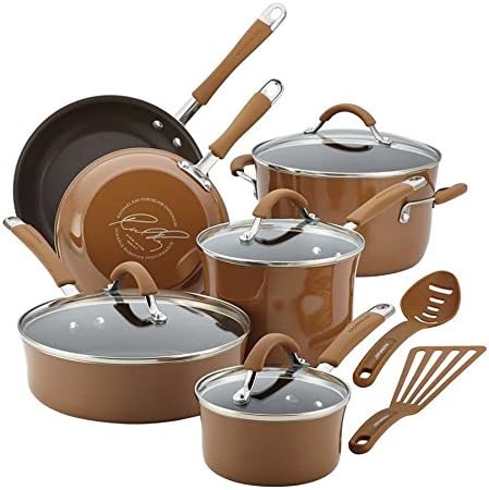 Rachael Ray Cucina Hard Enamel Nonstick 12-piece Cookware Set (Mushroom Brown)