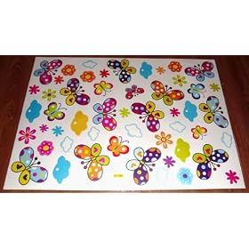 BUTTERFLY & FLOWER Large Childrens Wall Stickers for Girls Bedroom or Childrens Playroom (Kids Stickarounds)