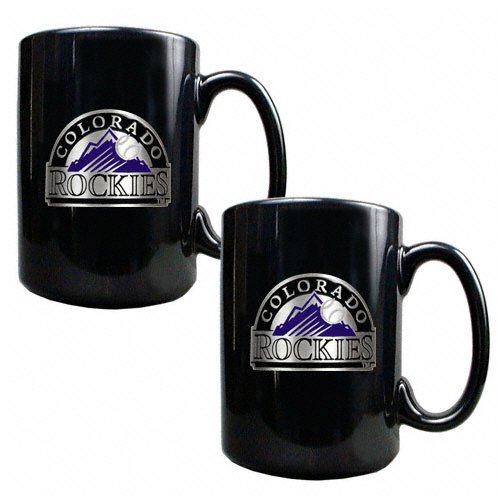 Buy Colorado Rockies Primary Logo 2 Piece Black Ceramic Mug Set by FansEdge