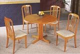 Round Solid Wood Oak Finish Dining Table & 4 Chairs