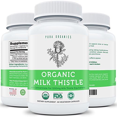 Organic Milk Thistle (Vegetarian) |- Super-Concentrated 4:1 Extract for 1,200mg of Milk Thistle Herb Power | Silymarin Extract | Supports Liver Health, Cleanse &amp; Detox | 60 Capsules