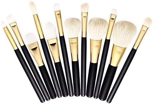 Aliliya Professional 12PCS Premium Luxurious Synthetic Hair Kabuki Makeup Brush Set Cosmetics Foundation Blending Blush Face Powder Brush Makeup Brush Kit - Golden Black (Black)