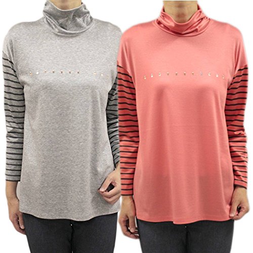 ピッコーネ スタジオ ピッコーネ STUDIO PICONE レディース プルオーバー 長そで ハイネック ボーダー サーモンピンク40(L/11号) (pico-w16aw07s)