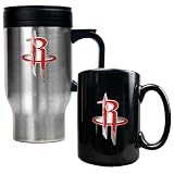 NBA Houston Rockets Stainless Steel Travel Mug & Black Ceramic Mug Set - Primary Logo