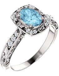 18K White Gold 7.00x5.00mm Oval Cut Aquamarine and Diamond Ring -- LIFETIME WARRANTY