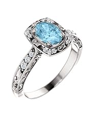 Platinum 7.00x5.00mm Oval Cut Aquamarine and Diamond Ring -- LIFETIME WARRANTY