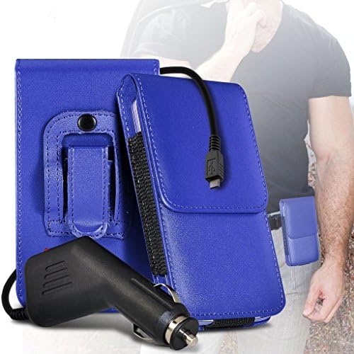 (Blue) HTC One E9s dual sim Case (Dimensions 157.7 x 79.7 x 7.6 mm) cover for HTC One E9s dual sim (PU) Leather Belt Clip Pouch Case Flip Cover Holster With Magnetic Button + car charger By i-Tronixs