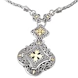 925 Silver Filigree Cross Design Pendant Necklace with 18k Gold Accents- 18+2 IN