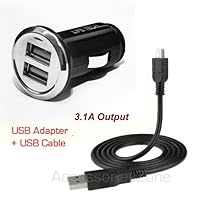 For Net10 / TracFone Samsung S380C / S390G SGH-S390G Life-Tech Dual USB Car Charger w/ Data Cable