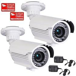 Videosecu 2 Pack 700TVL High Resolution 1/3'' Sony Effio Color CCD Zoom Bullet Security Cameras Day Night Vision Outdoor 42 Infrared LEDs 4-9mm Varifocal Lens Cameras for Home CCTV DVR Surveillance System with Free Power Supplies CMM