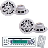 Pyle Marine Radio Receiver and Speaker Package - PLCD9MR AM/FM-MPX In-Dash Marine CD Player w/Full Face Detachable Panel - 2x PLMR62 2 Pairs of 200 Watt 6.5 2 Way Water Resistant White Marine Speakers