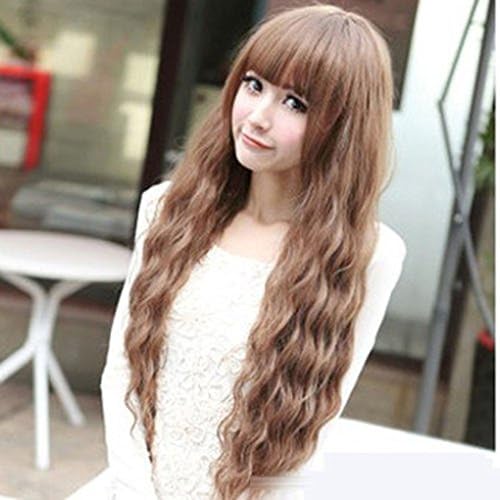 Dm164 New Sexy Womens Girls Fashion Style Long Corn Wavy Curly Full Wigs+free Wig Cap (light brown)