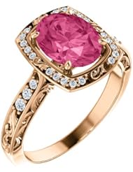 14K Rose Gold 9.00x7.00mm Oval Cut Pink Tourmaline and Diamond Ring -- LIFETIME WARRANTY