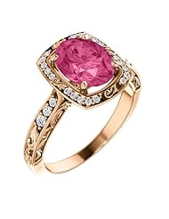 18K Rose Gold 9.00x7.00mm Oval Cut Pink Tourmaline and Diamond Ring -- LIFETIME WARRANTY