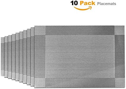 Placemats, Easome 10 Pack Washable Stain-resistant Woven Vinyl Kitchen PVC Non-slip Insulation Placemats (Silver)