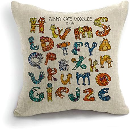 Cotton Linen Square Decorative Throw Pillow Case Cushion Cover with Cartoon animal alphabet 18"X18 "