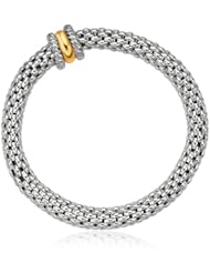 18K Yellow Gold and Sterling Silver Stretchable Bangle in Popcorn Chain
