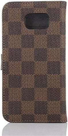 Galaxy S6 Case, LECIINFO Galaxy S6 Wallet Case, Luxury PU Leather Case Flip Cover Built-in Card Slots &amp; Stand For Samsung Galaxy S6 - (Brown plaid pattern)