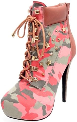 Lilianna CAITLYN Women's High Heel Ankle Boots (5.5, Pink Camouflage)