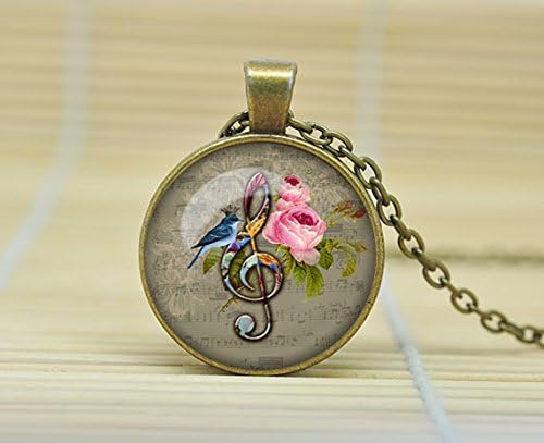 Clef Necklace Treble Clef Pendant G-Clef Necklace Music Jewelry Glass Cabochon Necklace A2491