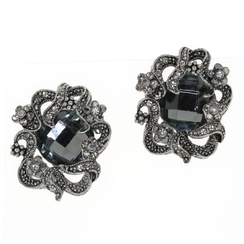 Ornate Art Nouveau Gray Crystal Post Earrings