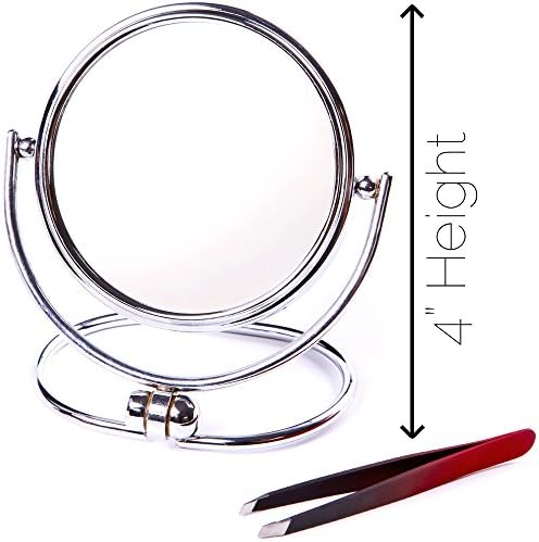 3" Folding Travel Mirror - 1x and 5x Magnification with BONUS Stainless Steel Tweezers