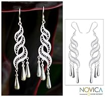 Earrings, 'Sterling Allure' 1" W 3" L