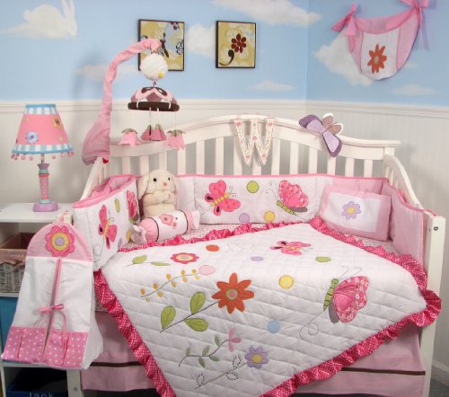 Soho Spring Time Butterfly Baby Crib Nursery Bedding Set 13 pcs included Diaper Bag with Changing Pad & Bottle Case product image