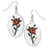 Ed Hardy Oval Rose Painted Earrings