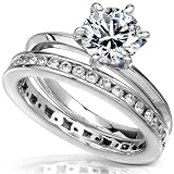 1 1/2ct TW Round Diamond Solitaire Ring and Wedding Band Set 14k White Gold (Certified)
