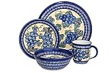 Polish Pottery Grapes 4 Piece Dinnerware Set with Cobalt Trim