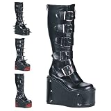 1/2 Inch Trendy Gothic Boots Knee High Platform Boots 5 Buckles 4 Styles