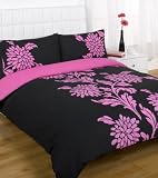 Funky Chrysanthemum Black Pink Double Quilt Duvet Cover