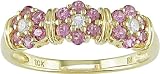 10K Yellow Gold .07 ctw Diamond and Pink Tourmaline Flower Ring