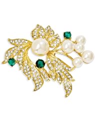 Kennedy Gold-plated Simulated Pearl and Crystal Floral Brooch