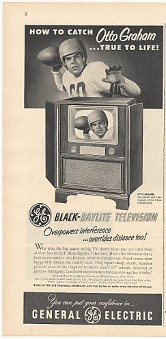 1951 Browns Otto Graham Photo GE Black-Daylite TV Print Ad (23750)
