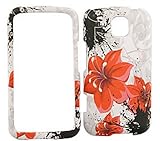 LG Optimus M MS690 Red Hibiscuses and Black Splashes on White Hard Case/Cov ....