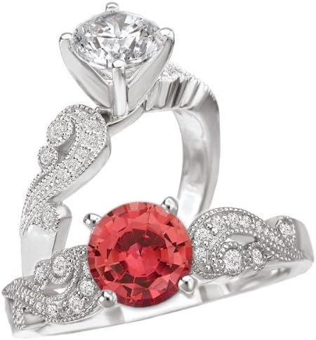 14k Premium Collection cultured 6.5mm round padparadscha stackable engagement ring