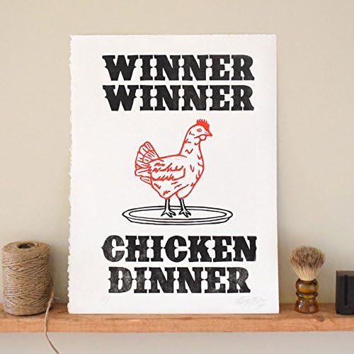 Kitchen Decor Wall Art Winner Winner Chicken Dinner Linocut, Housewarming gift, kitchen art