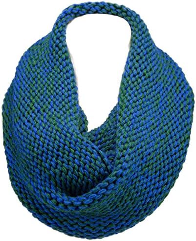 Two-Tone Knit Infinity Scarf Winter Fashion Circle Loop Cowl Neck Wrap Warmer Blue