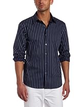 Hot Sale Michael Kors Men's Fabian Stripe Tailored Shirt, Navy, Medium
