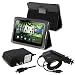 Leather Case + Home Wall Charger + Car Charger Adapter For Blackberry Playbook