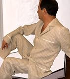 Alexander Collection, Pajama-Set, Size (Small) Color (Beige-pinstriped white) 100% Linen, 2-pieces