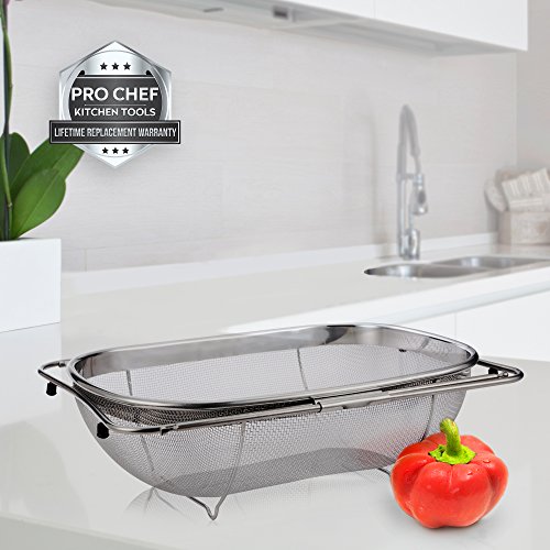 Over the Sink Strainer 6 Quart Stainless Steel Fine Mesh Sieve Kitchen