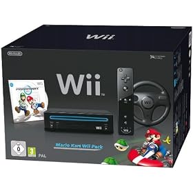 Console Wii noire + Mario Kart + T�l�commande Wii Plus - noire + Volant Wii noir