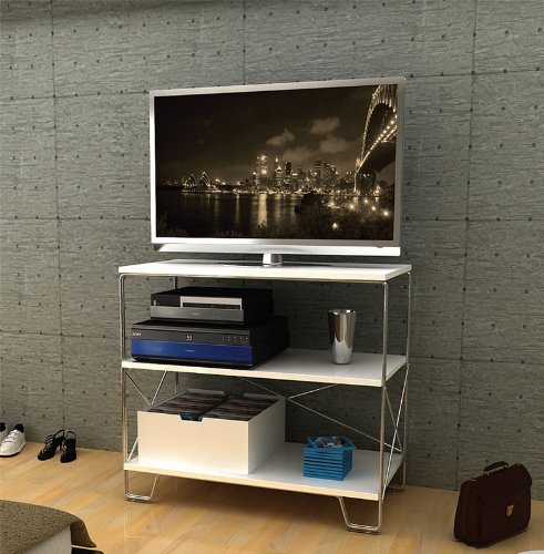 Flat Panel LCD TV Stand with 3 Tier White Shelves